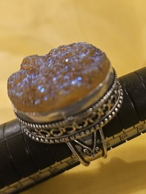 Drusy Agate Statement Ring in Honey Brown With Purple Sparkles
